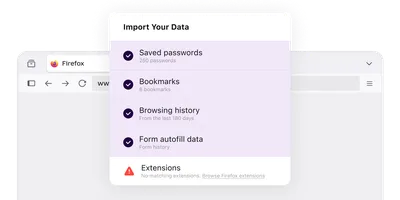 Choose the browser data you want to import into Firefox